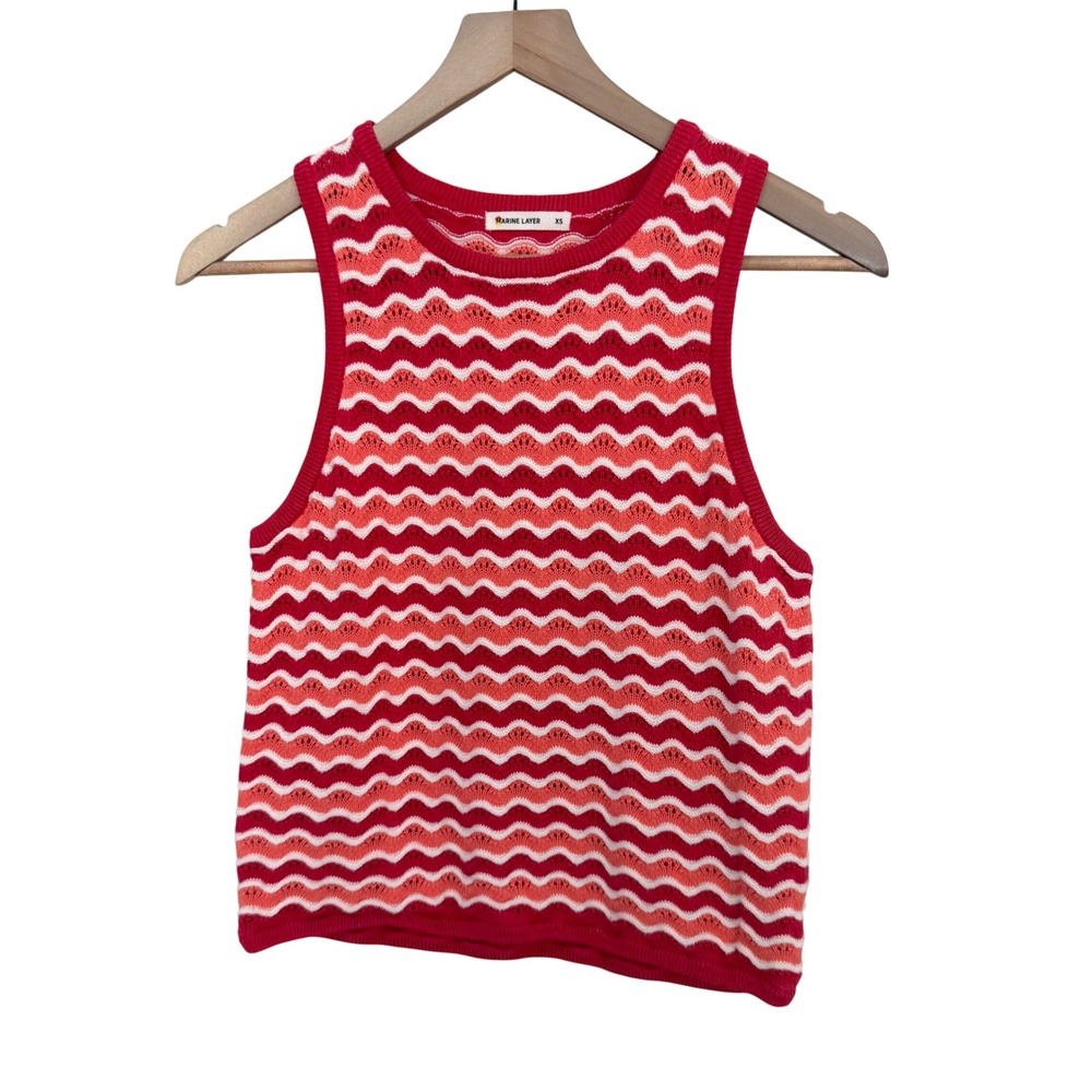 Marine Layer Sweater Tank XS Red Pink Chevron Pointelle Sleeveless Knit Top